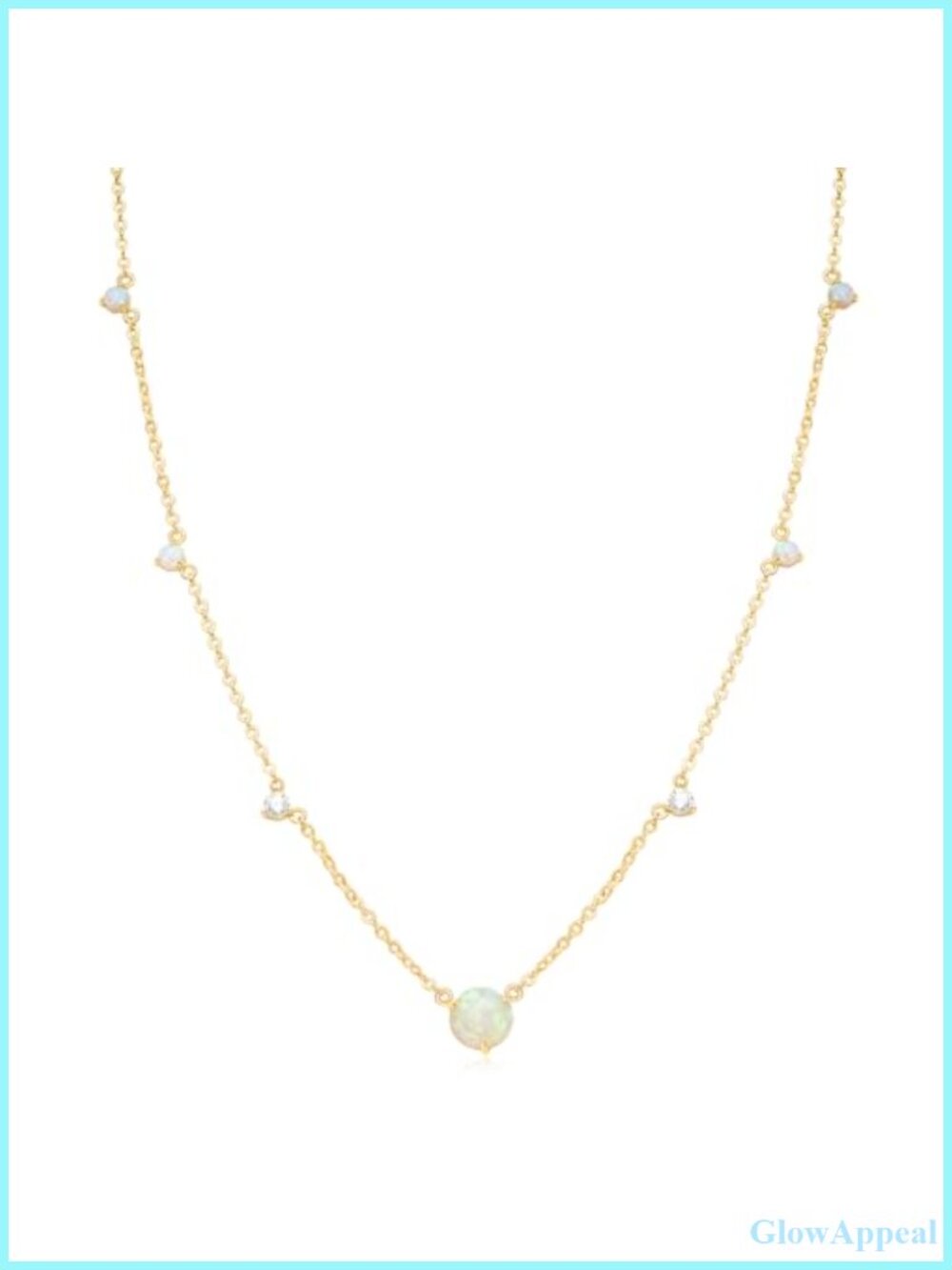 14K Gold Plated Station Necklace Opal CZ Pendant Choker for Women